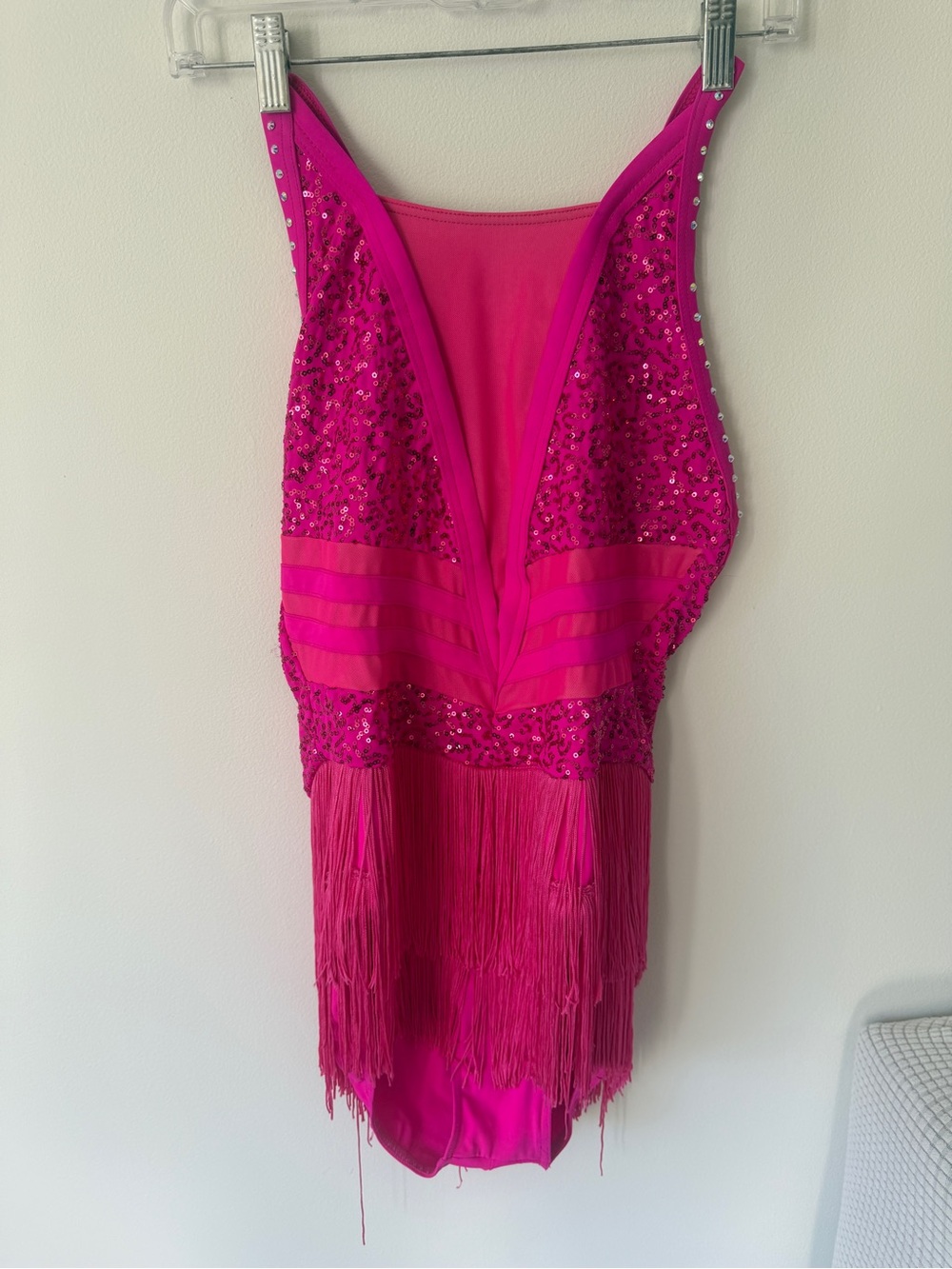 Weissman Elite “Crazy in Love” Hot Pink Sequin Fringe Bodysuit